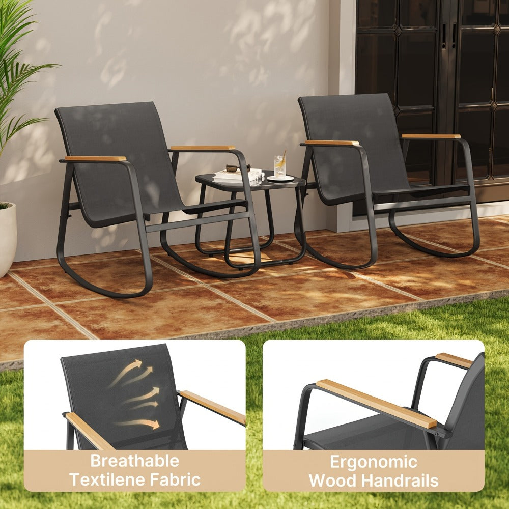 3-Piece Patio Rocking Chair Set with Side Table and Armrests detail image - detail view 10
