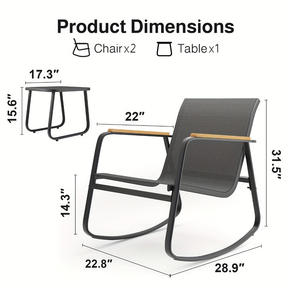 3-Piece Patio Rocking Chair Set with Side Table and Armrests detail image - detail view 11