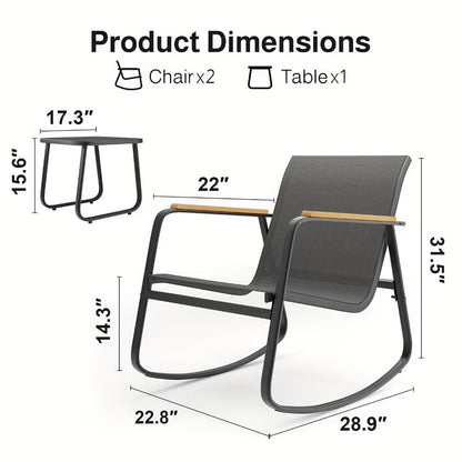 3-Piece Patio Rocking Chair Set with Side Table and Armrests detail image - detail view 11