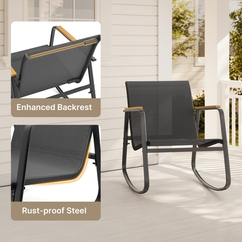 3-Piece Patio Rocking Chair Set with Side Table and Armrests detail image - detail view 12