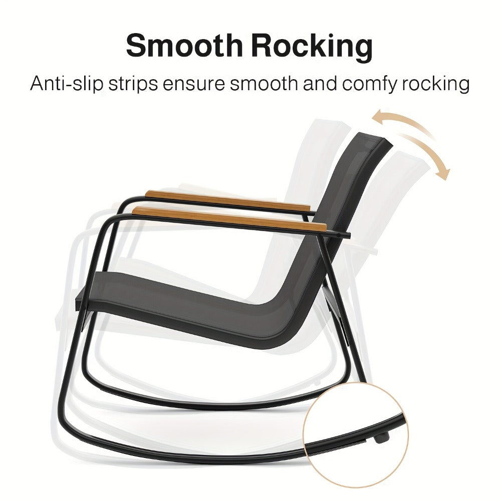 3-Piece Patio Rocking Chair Set with Side Table and Armrests detail image - detail view 13
