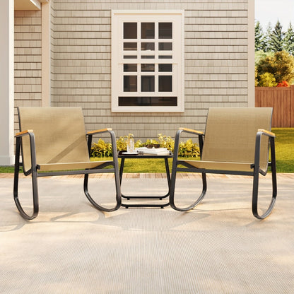 3-Piece Patio Rocking Chair Set with Side Table and Armrests detail image