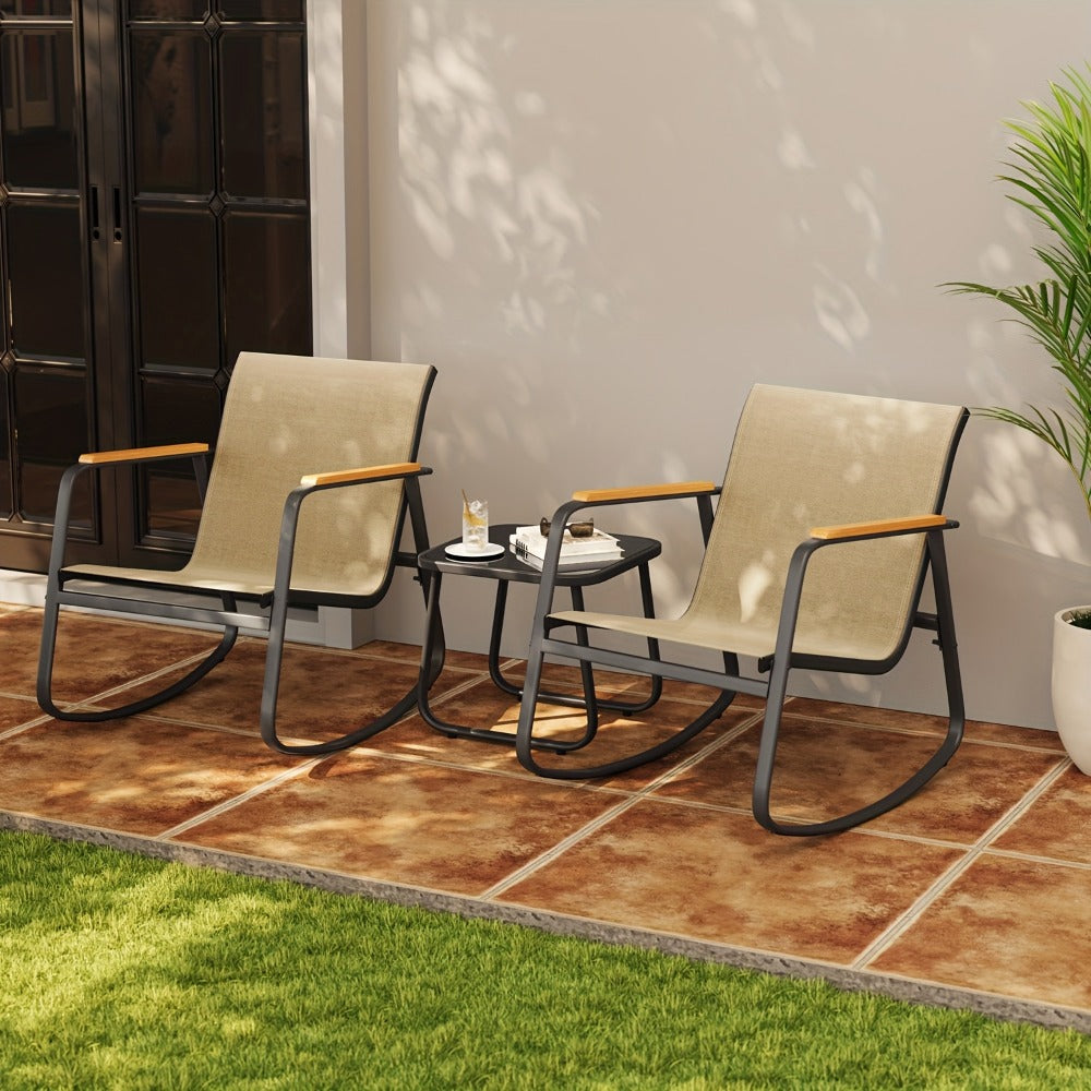 3-Piece Patio Rocking Chair Set with Side Table and Armrests detail image - detail view 6