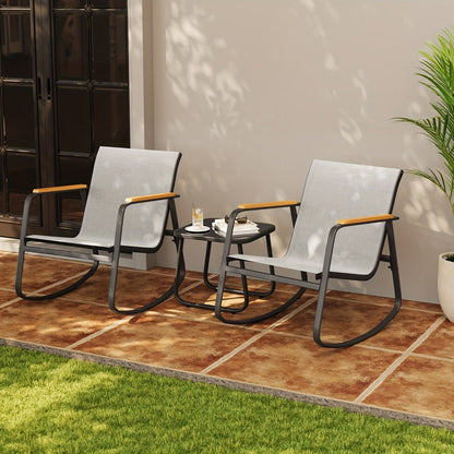 3-Piece Patio Rocking Chair Set with Side Table and Armrests detail image - detail view 8