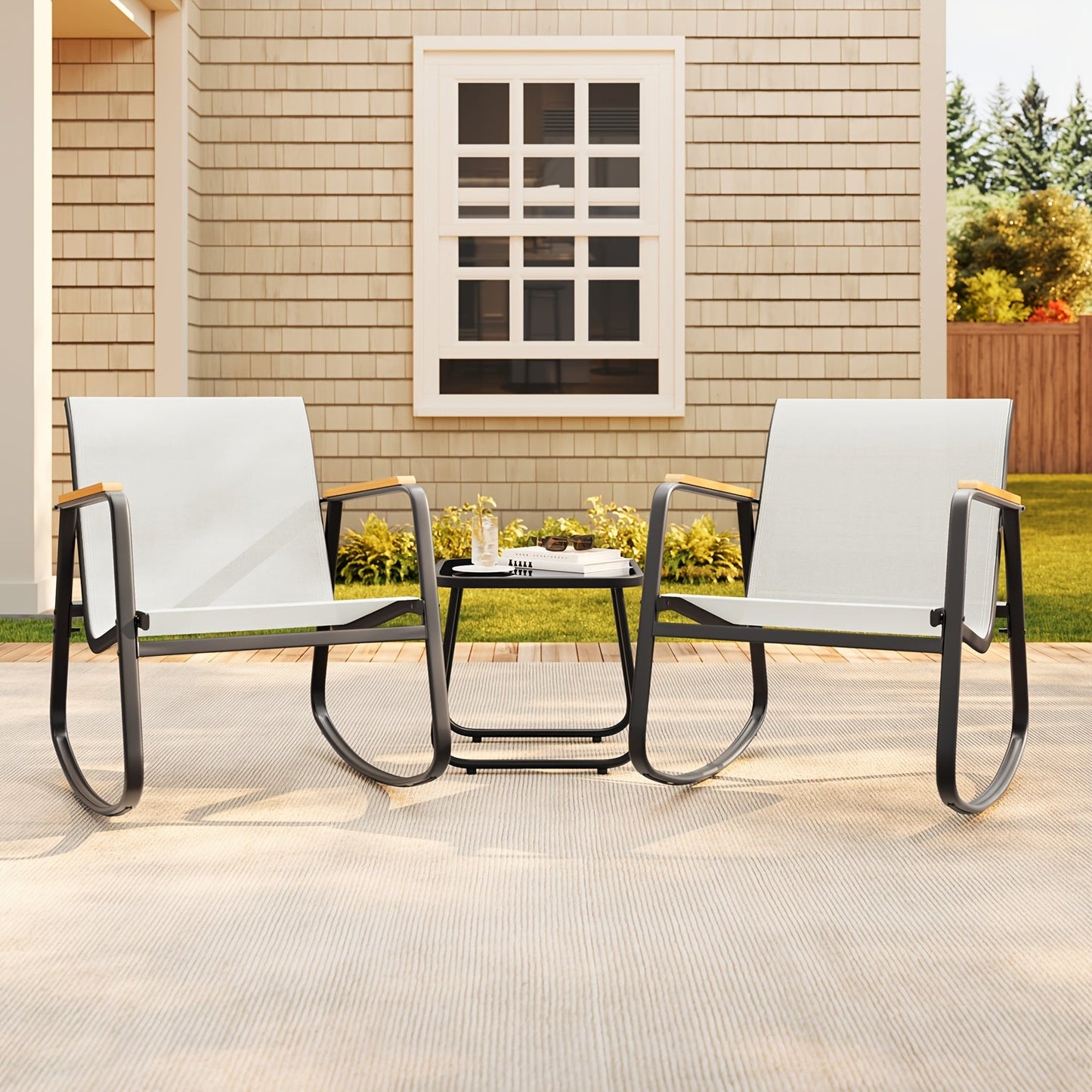Patio Rocking Chair Set shown in the White option