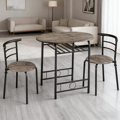 Dining Table Set, 3-Piece Round for 2, Modern Breakfast Table & 2 Chairs with Steel Legs & shown in the main product view