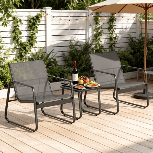 Patio Furniture Set, Patio Bistro Table and Chairs Set of 3 Metal Frame Glass Table shown in the main product view