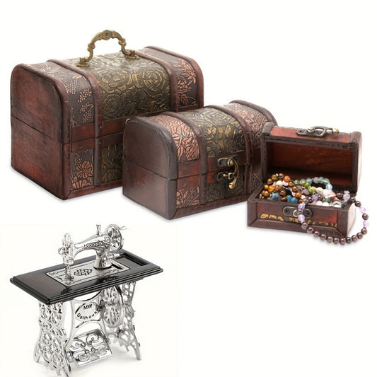 Jewelry Box, Vintage Wooden Set of 3 - Treasure Chest with Multi-Drawer Storage shown in the main product view