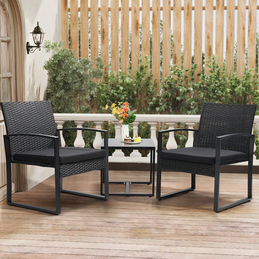 Patio Bistro Set, Rattan Outdoor 3 Piece with Tempered Glass Table & Thick Cushions shown in the main product view