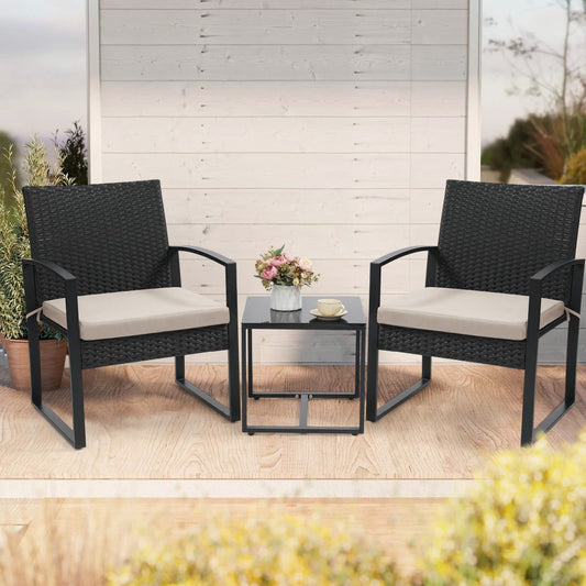 Patio Bistro Set, Outdoor Bistro Set 3 Piece Wicker Rattan Conversation Set 2 Waterproof shown in the main product view
