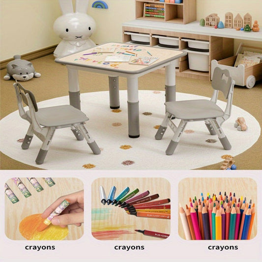 Kids Furniture Set, Toddler Table and Chair Set 3-Piece Height-Adjustable Wooden Kids shown in the main product view