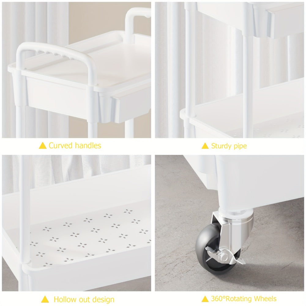 3-Tier 360° Rotating Rolling Utility Cart with Storage Drawers and 360° Swivel detail image - detail view 10