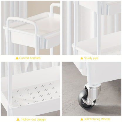 3-Tier 360° Rotating Rolling Utility Cart with Storage Drawers and 360° Swivel detail image - detail view 10