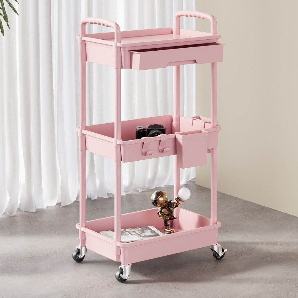 3-Tier 360° Rotating Rolling Utility Cart with Storage Drawers and 360° Swivel detail image - detail view 11
