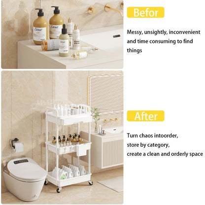 3-Tier 360° Rotating Rolling Utility Cart with Storage Drawers and 360° Swivel detail image - detail view 8