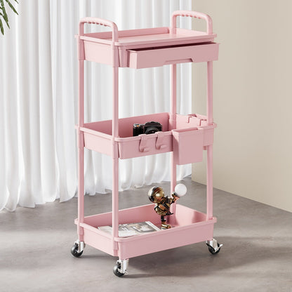 Rolling Utility Cart shown in the pink, 3 Tier option