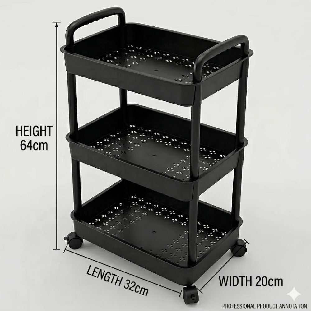 3-Tier 360° Rotating Storage Cart with 360° Swivel for Organized Everyday Storage detail image - detail view 4