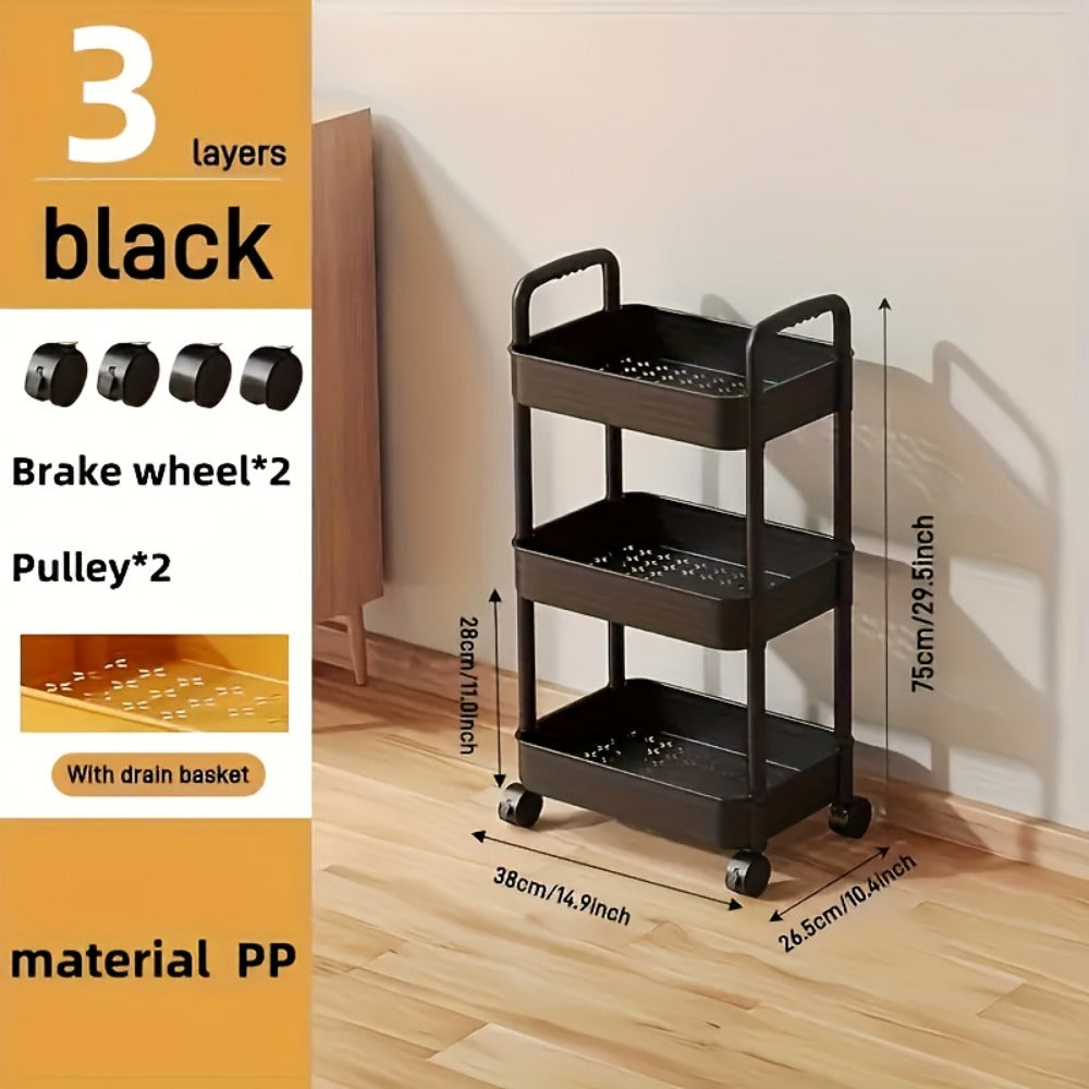3-Tier 360° Rotating Storage Cart with 360° Swivel for Organized Everyday Storage detail image - detail view 5