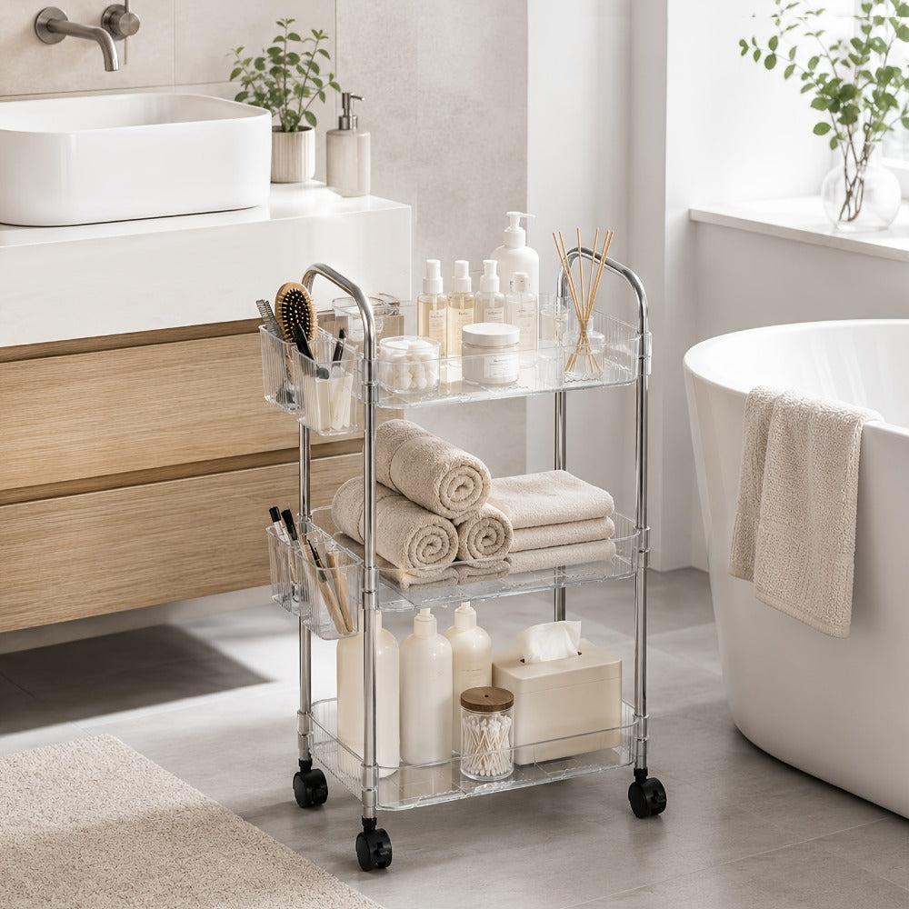 3-Tier Acrylic Rolling Storage Carts And Utility Carts with 360° Swivel for Living Room detail image - detail view 11
