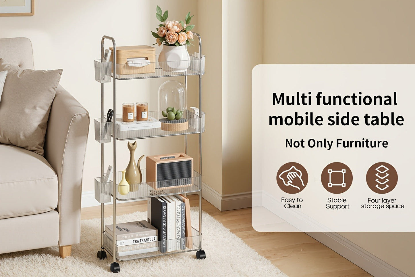 3-Tier Acrylic Rolling Storage Carts And Utility Carts with 360° Swivel for Living Room detail image - detail view 14
