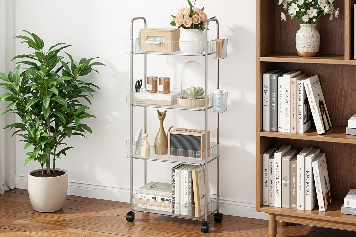 3-Tier Acrylic Rolling Storage Carts And Utility Carts with 360° Swivel for Living Room detail image - detail view 17