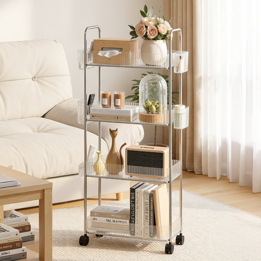 3-Tier Acrylic Rolling Storage Carts And Utility Carts with 360° Swivel for Living Room detail image