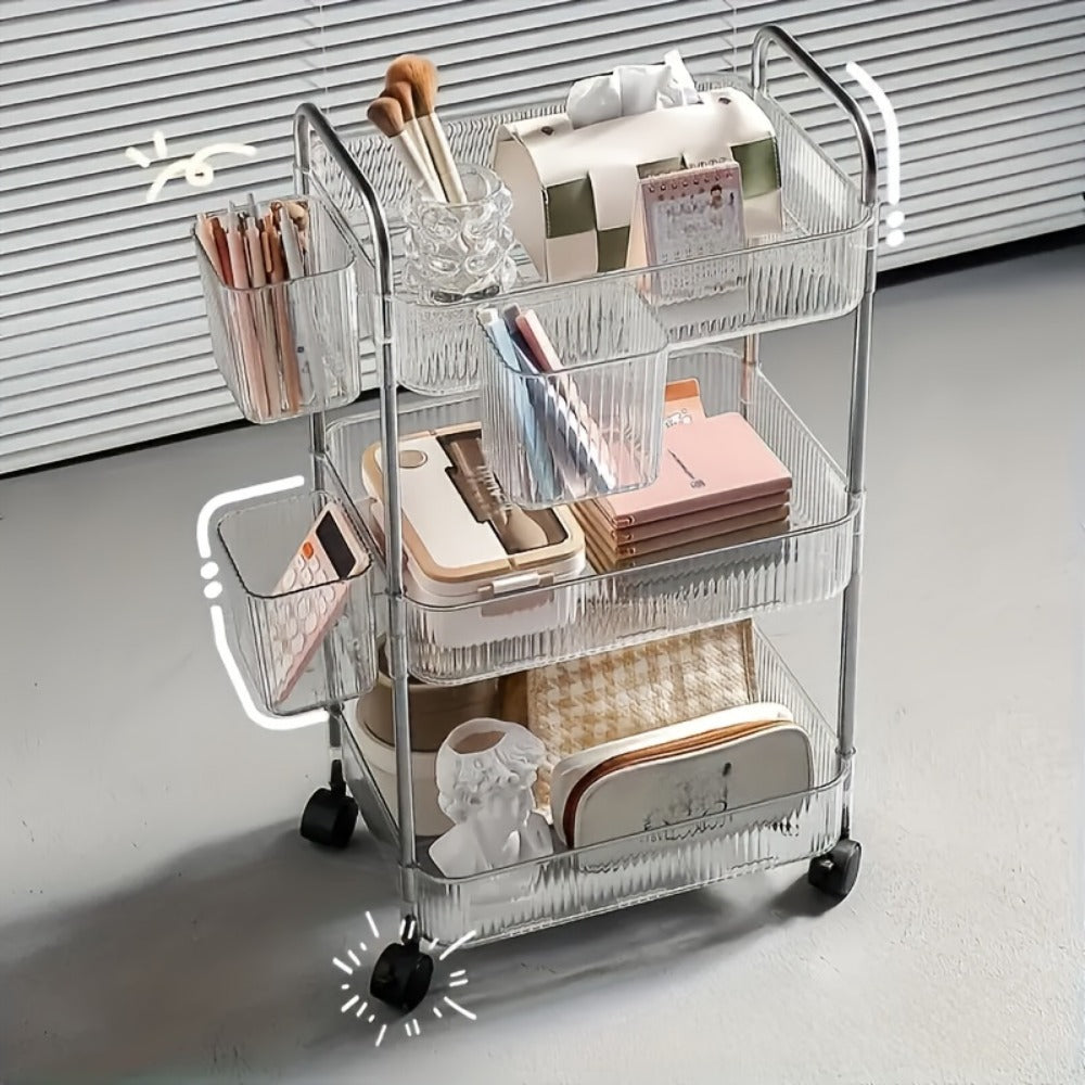 3-Tier Acrylic Rolling Storage Carts And Utility Carts with 360° Swivel for Living Room detail image - detail view 3
