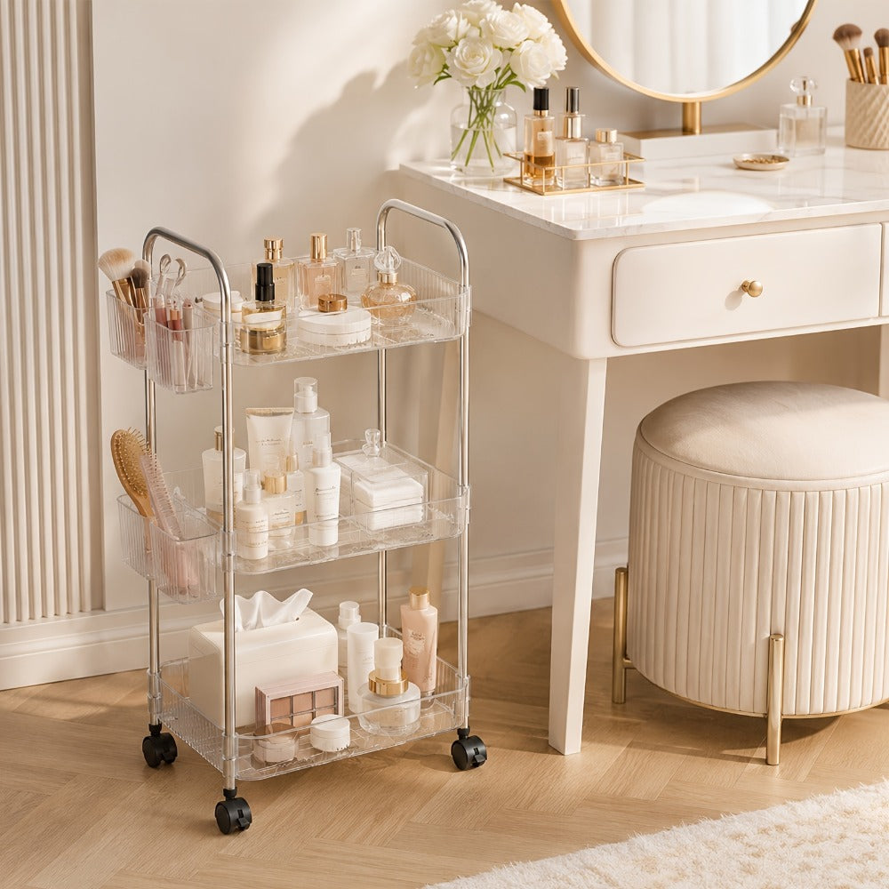 3-Tier Acrylic Rolling Storage Carts And Utility Carts with 360° Swivel for Living Room detail image - detail view 4