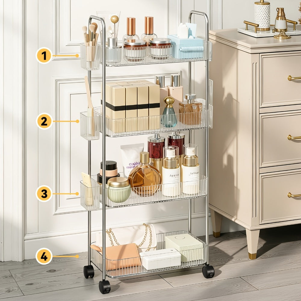 3-Tier Acrylic Rolling Storage Carts And Utility Carts with 360° Swivel for Living Room detail image - detail view 7