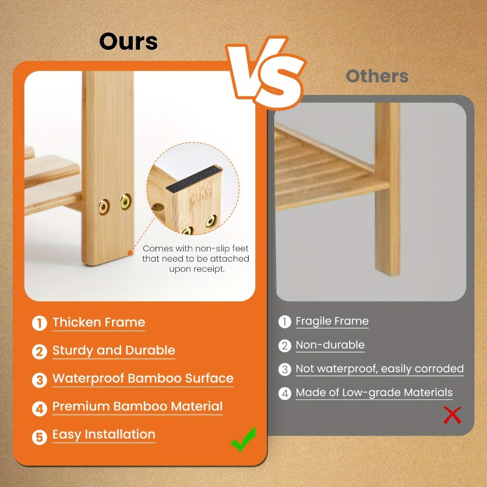 3-Tier Bamboo Shoe Rack, Closet Shoe Shelf for Organized Everyday Storage in Entryway detail image - detail view 4