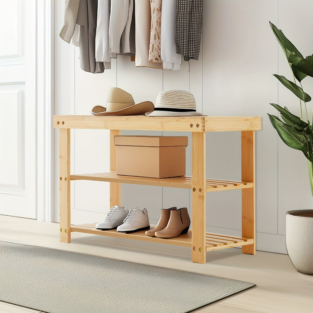 3-Tier Bamboo Shoe Rack, Closet Shoe Shelf for Organized Everyday Storage in Entryway detail image - detail view 7