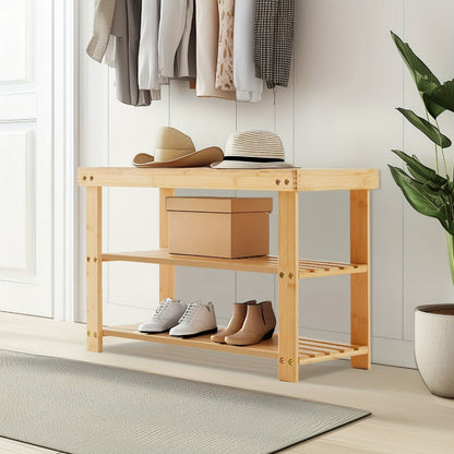 3-Tier Bamboo Shoe Rack, Closet Shoe Shelf for Organized Everyday Storage in Entryway detail image - detail view 7