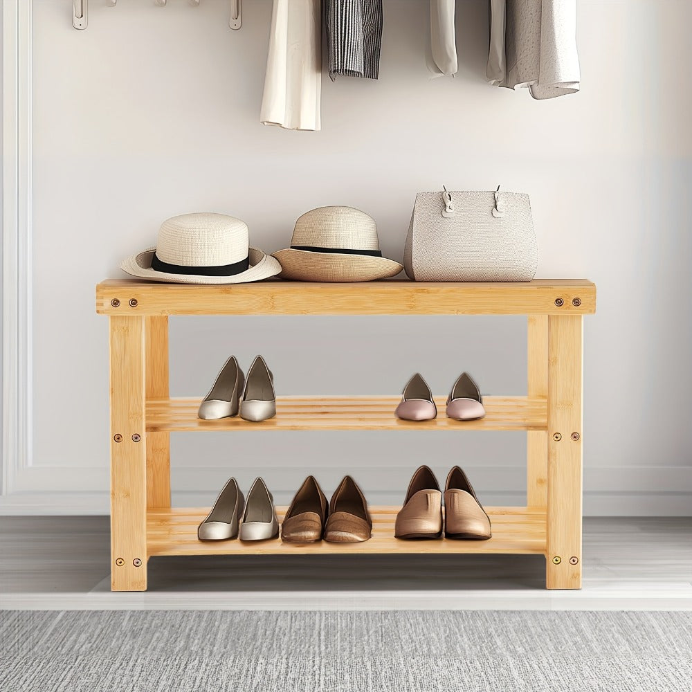 Shoe Rack, Bamboo Bench 3 Tier 27.6 Inch Compact Entryway Organizer 286 LB Capacity shown in the main product view
