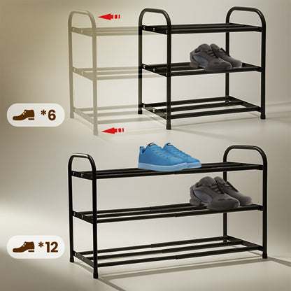 Shoe Rack, Adjustable Metal 3-Tier Expandable Width 17.7"-32.6" Freestanding Shoe shown in the main product view