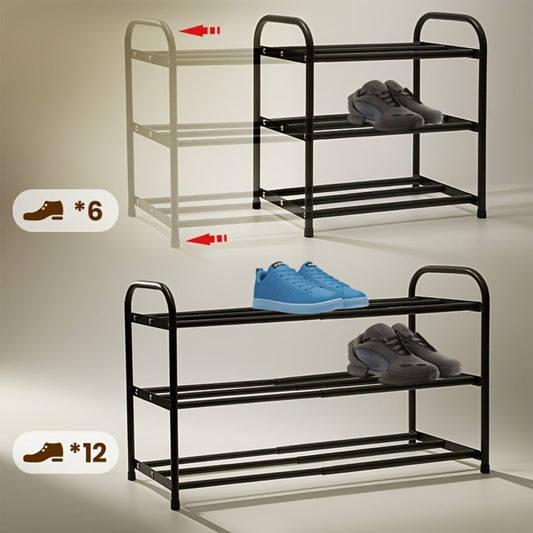 Shoe Rack, Adjustable Metal 3-Tier Expandable Width 17.7"-32.6" Freestanding Shoe shown in the main product view