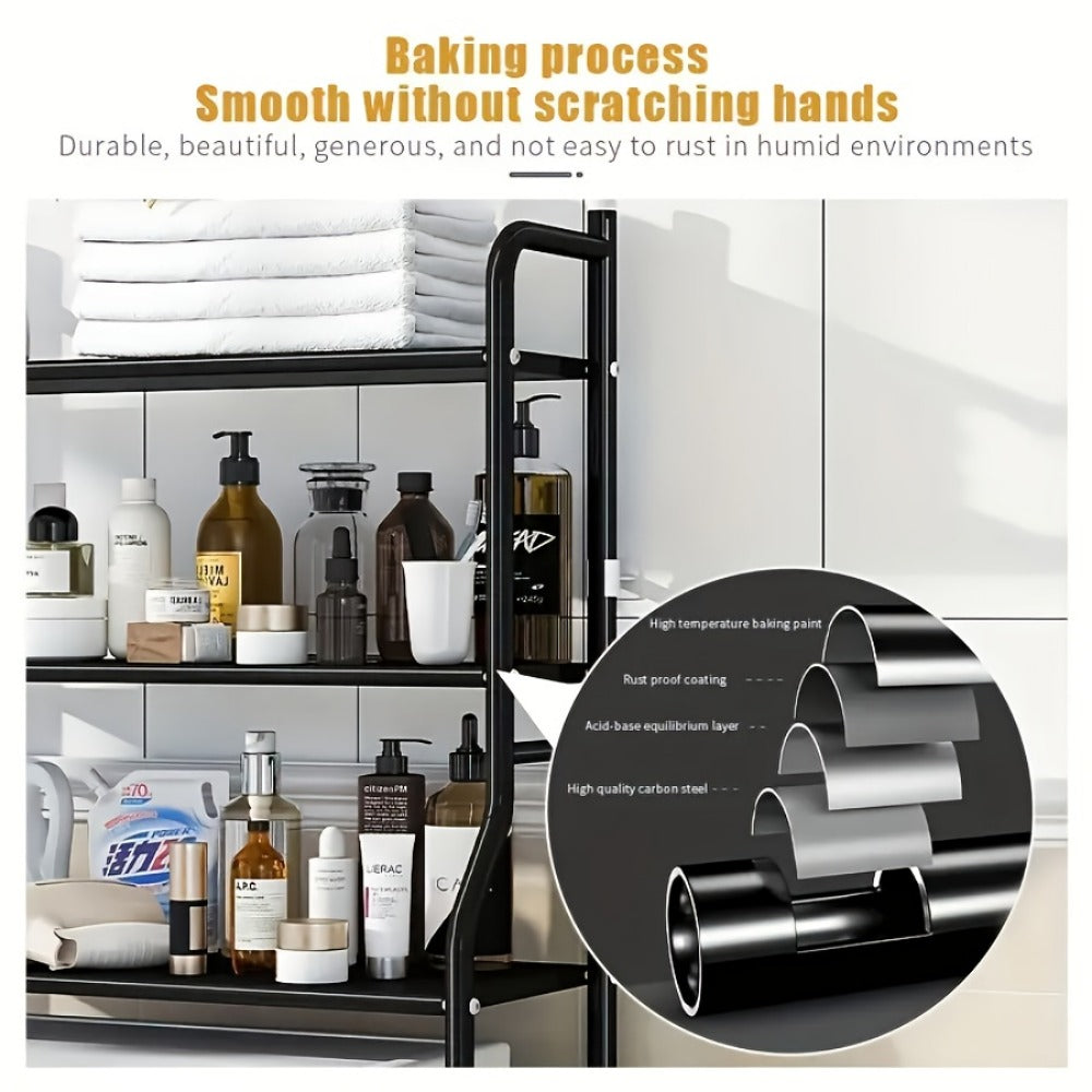 3-Tier Metal Bathroom Storage Rack with Tool-Free Assembly for Organized Everyday Storage detail image - detail view 10