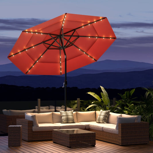 Patio Umbrella, 3-Tier Vented 9ft 10ft 11ft with 8 Strong Ribs Push-Button Tilt, 180GSM shown in the main product view