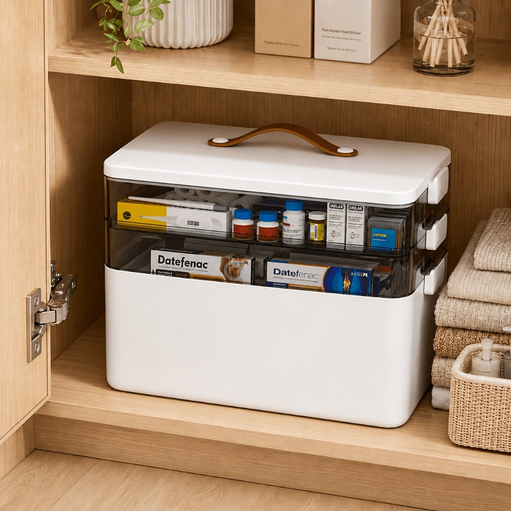 3-Tier Plastic Medicine Cabinet with Carry Handle for Organized Everyday Storage detail image - detail view 9
