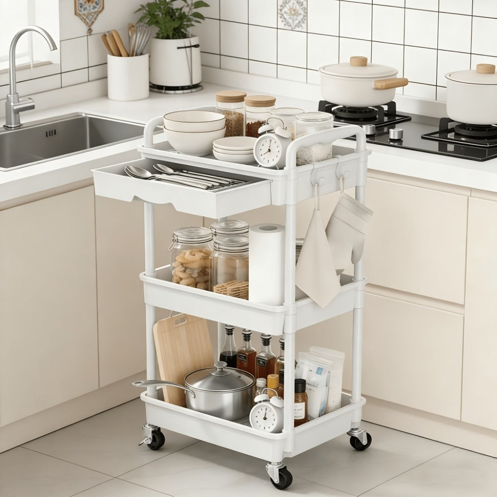 3-Tier Plastic Rolling Utility Cart for Living Room and Bedroom detail image - detail view 11