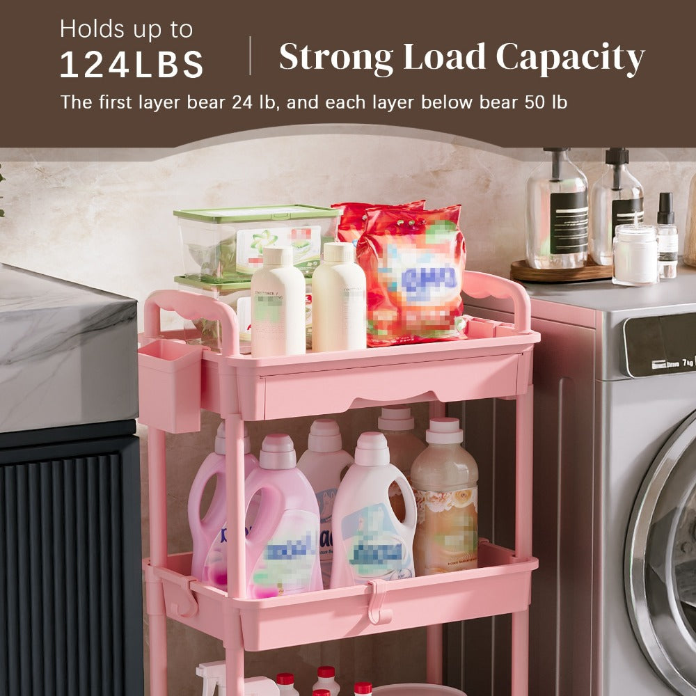 3-Tier Plastic Rolling Utility Cart for Living Room and Bedroom detail image - detail view 12