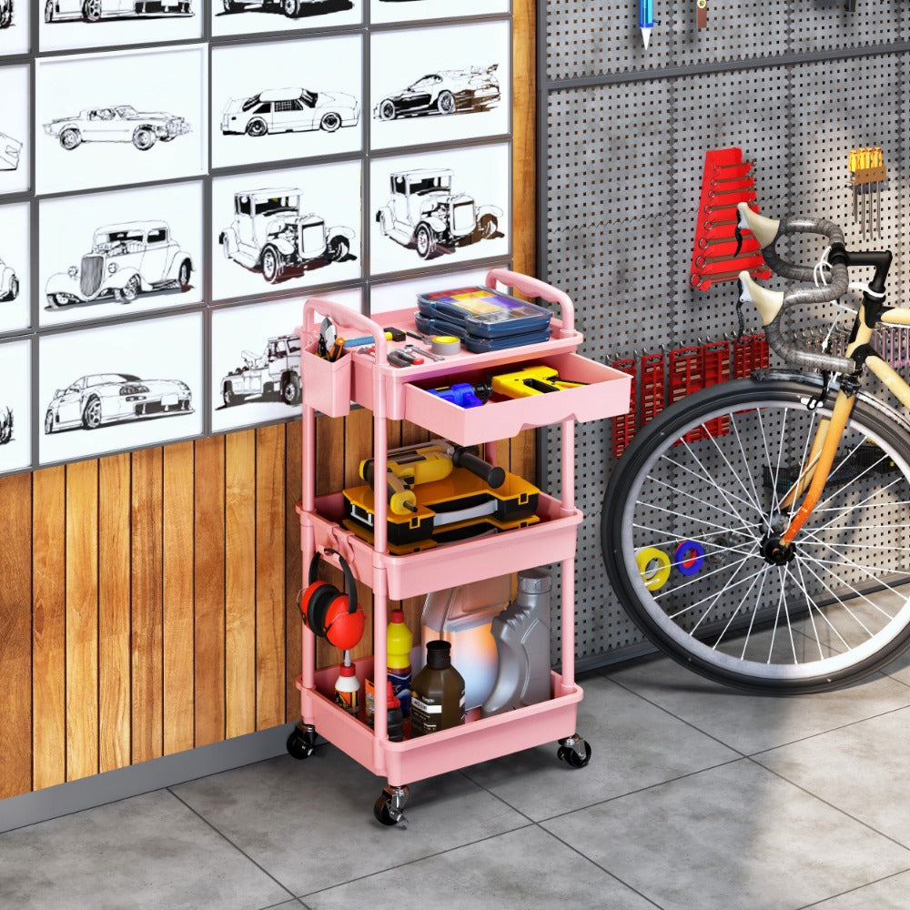 3-Tier Plastic Rolling Utility Cart for Living Room and Bedroom detail image