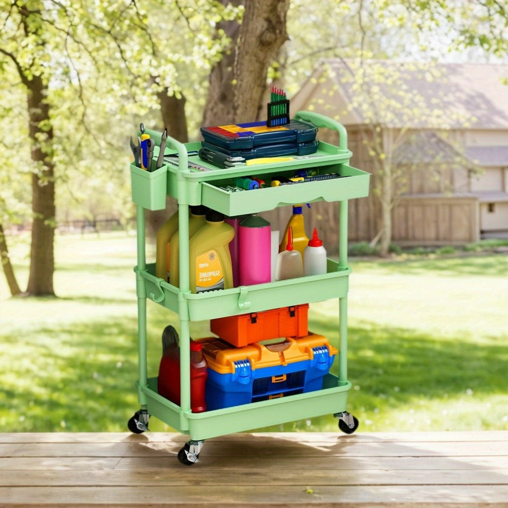 3-Tier Plastic Rolling Utility Cart for Living Room and Bedroom detail image - detail view 4