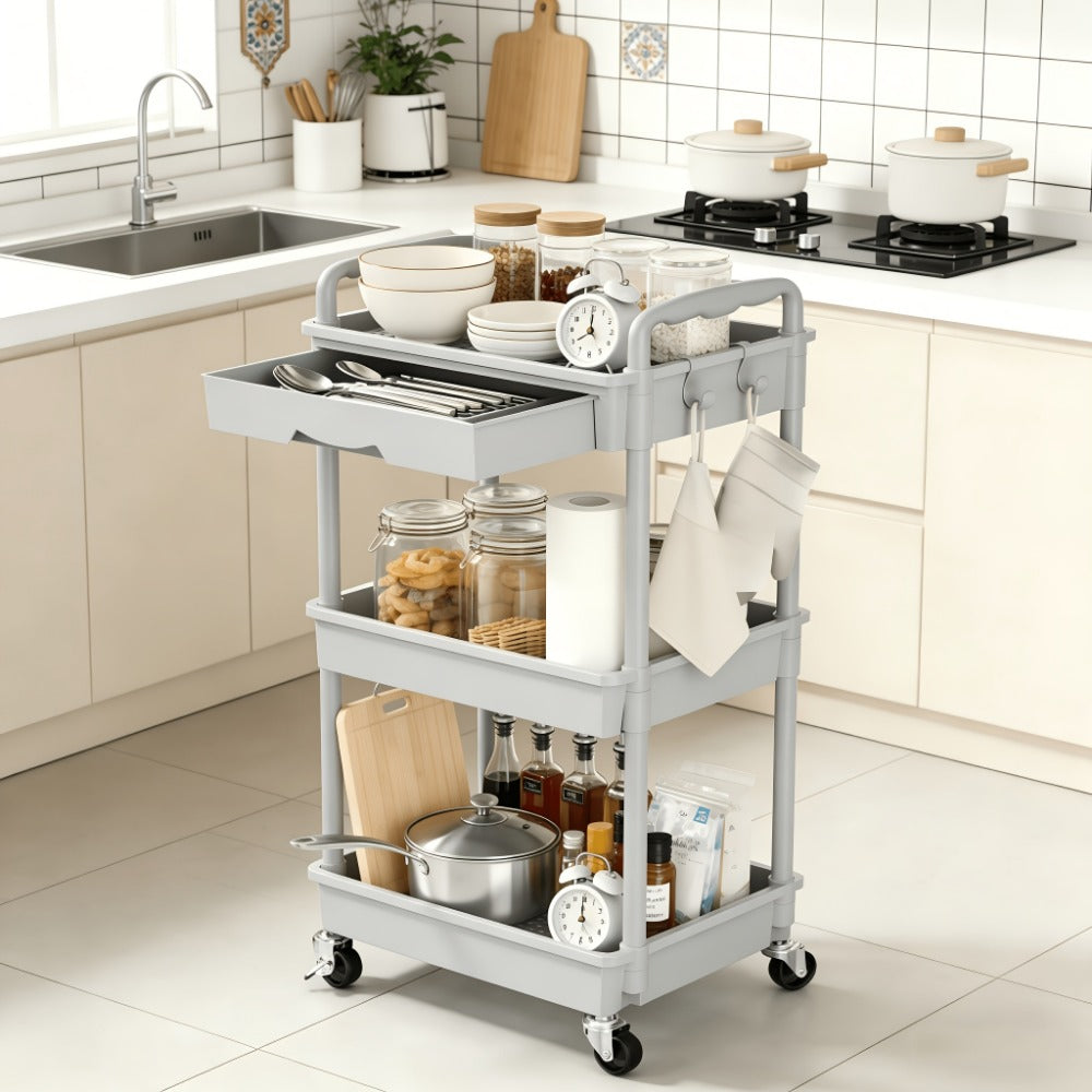 3-Tier Plastic Rolling Utility Cart for Living Room and Bedroom detail image - detail view 5