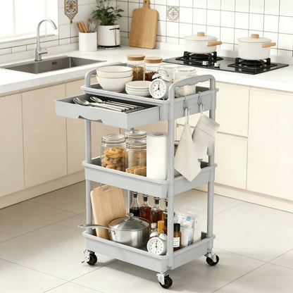 3-Tier Plastic Rolling Utility Cart for Living Room and Bedroom detail image - detail view 5