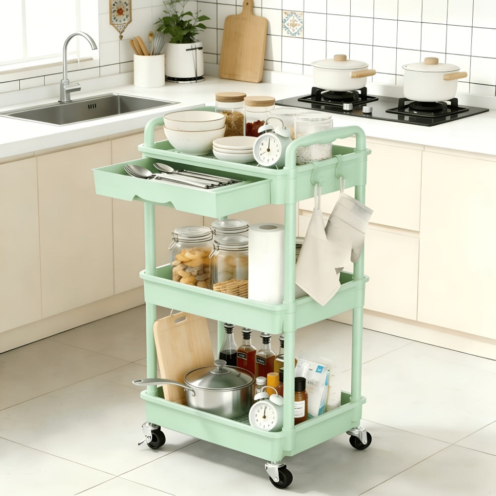 3-Tier Plastic Rolling Utility Cart for Living Room and Bedroom detail image - detail view 7