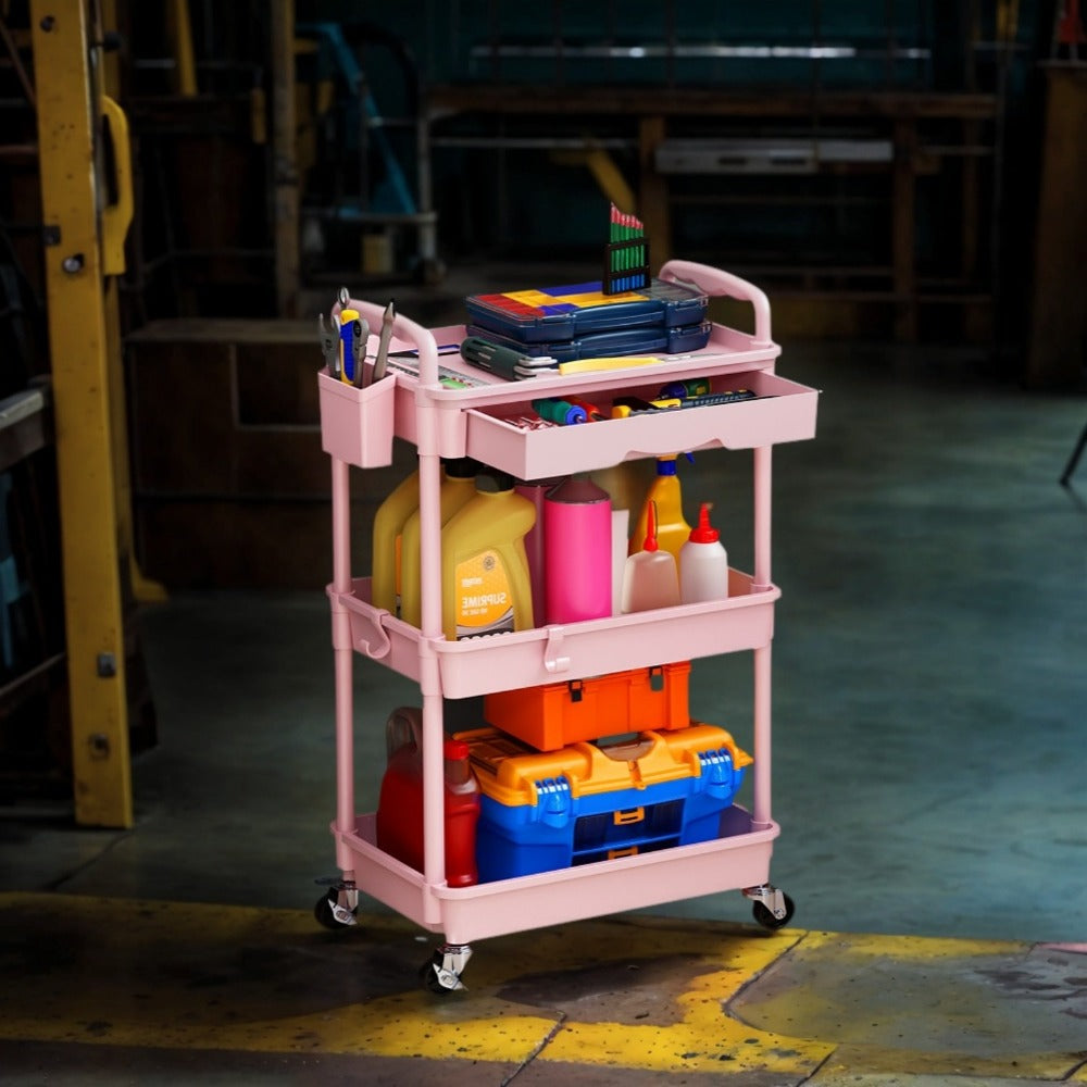3-Tier Plastic Rolling Utility Cart for Living Room and Bedroom detail image - detail view 8