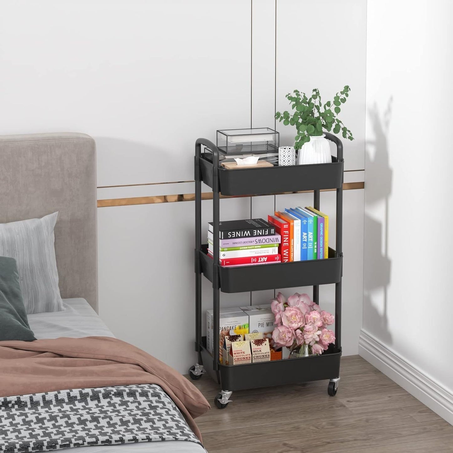 Rolling Utility Cart shown in the Black option