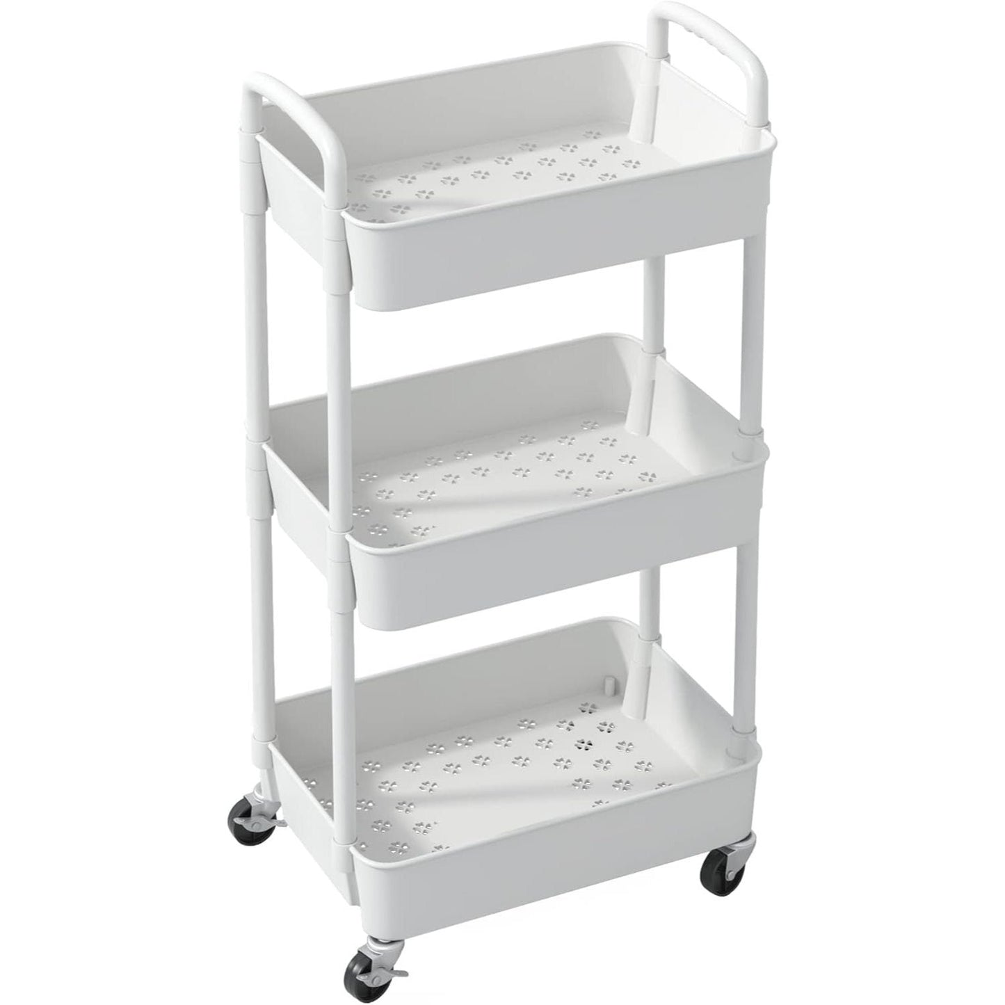 3-Tier Plastic Rolling Utility Cart with Carry Handle for Organized Everyday Storage detail image - detail view 10