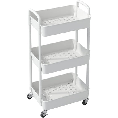 3-Tier Plastic Rolling Utility Cart with Carry Handle for Organized Everyday Storage detail image - detail view 10