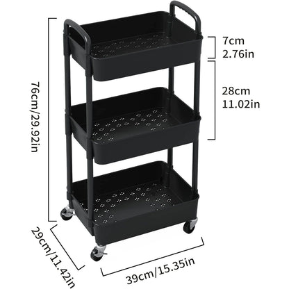 3-Tier Plastic Rolling Utility Cart with Carry Handle for Organized Everyday Storage detail image - detail view 16